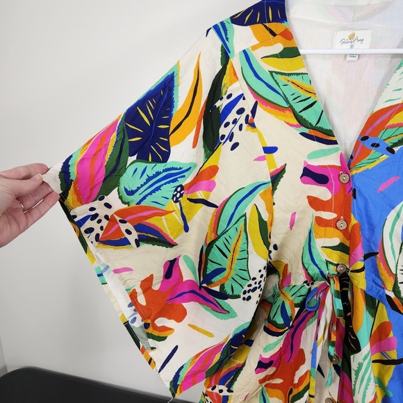 Palms Away Tropical Maxi Dress Oversize Dolman Sleeves Sz S CRUISE VACATION Beac - Picture 7 of 16